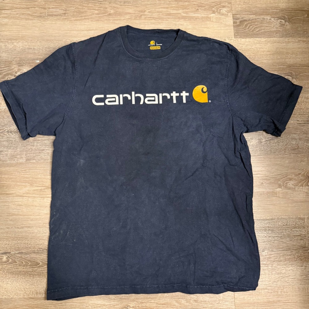 Carhartt Mens Original Fit Graphic Logo T-Shirt Navy Blue Short Sleeve Large